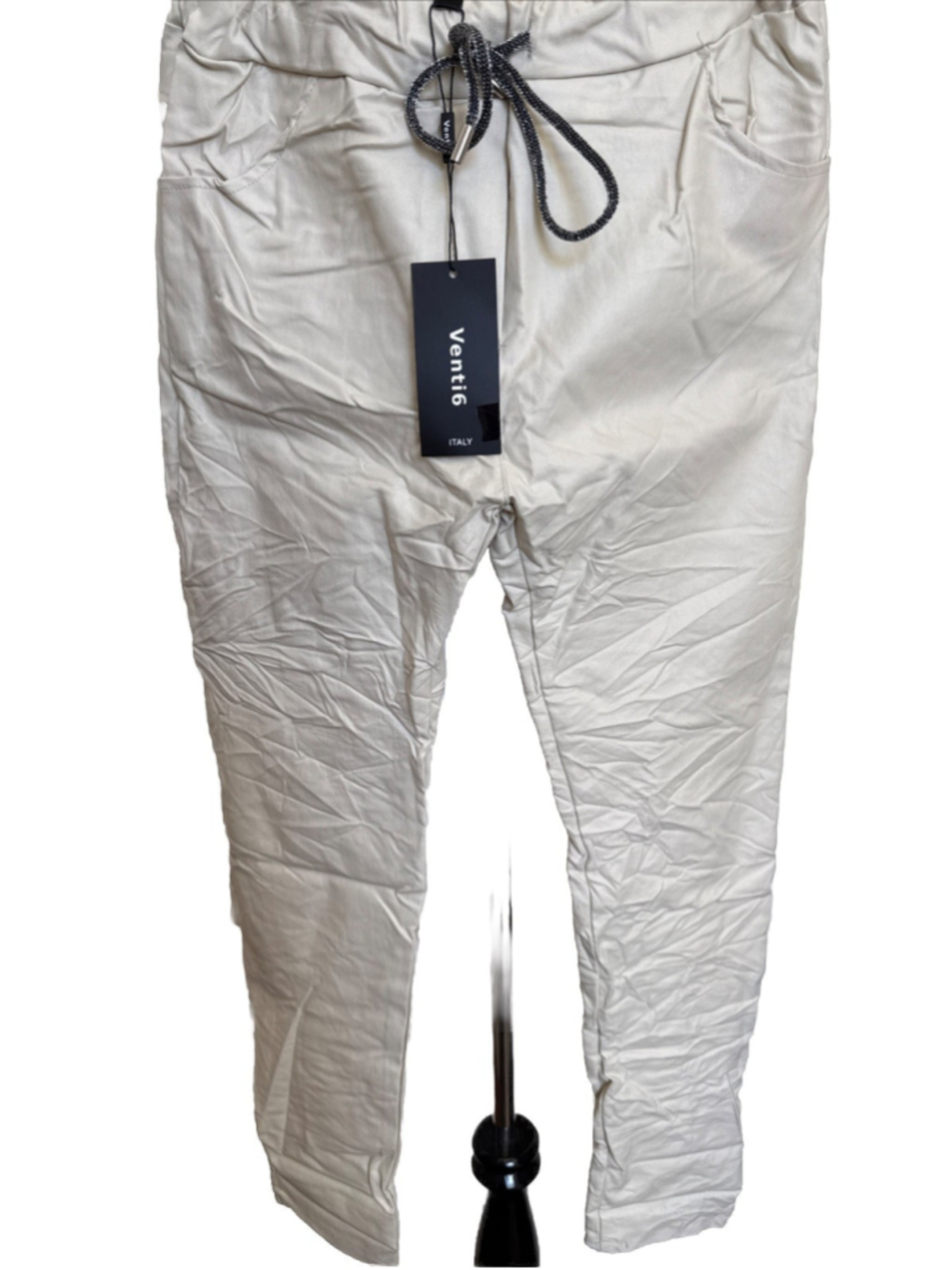 Venti 6 Crinkle Moto Jogger Beige Large NWT Made in Italy Silver Tie